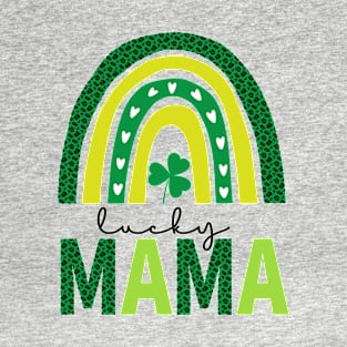 Lucky Mama Funny Leopard Rainbow St Patricks Day Gift T-Shirt